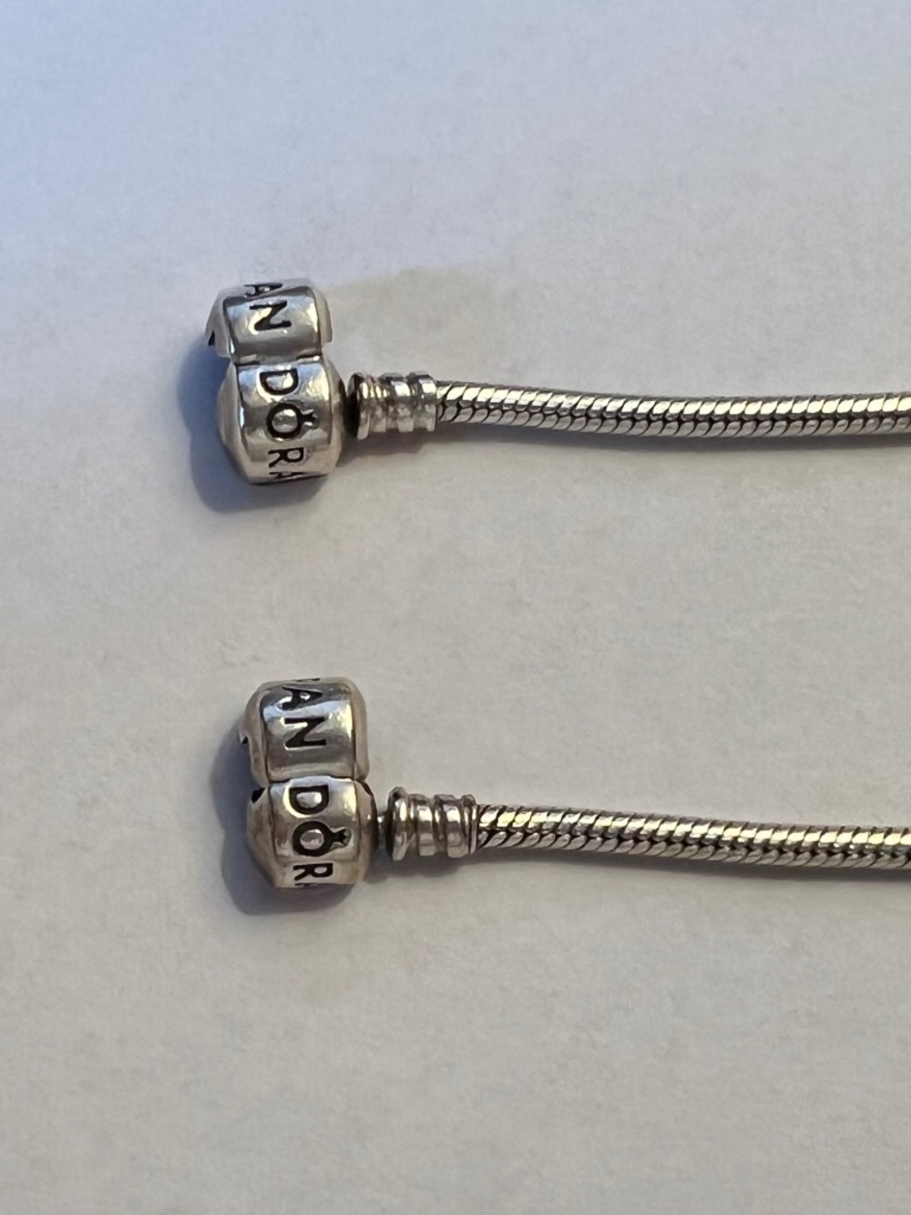 Pandora Silver Tone Snake Chain Bracelet with Logo End Caps